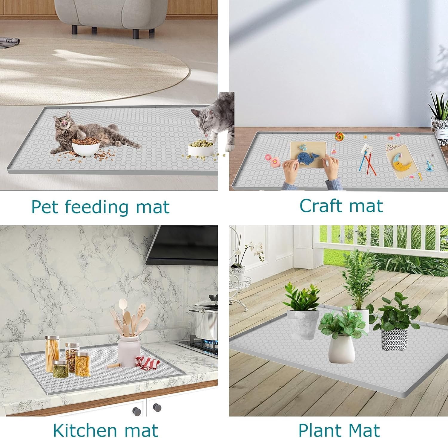 Litter Mat for Litter Box,  Large  Litter Trapping Mat - 28x19 in,  & Non-Slip, Durable & Easy Clean, Light Grey