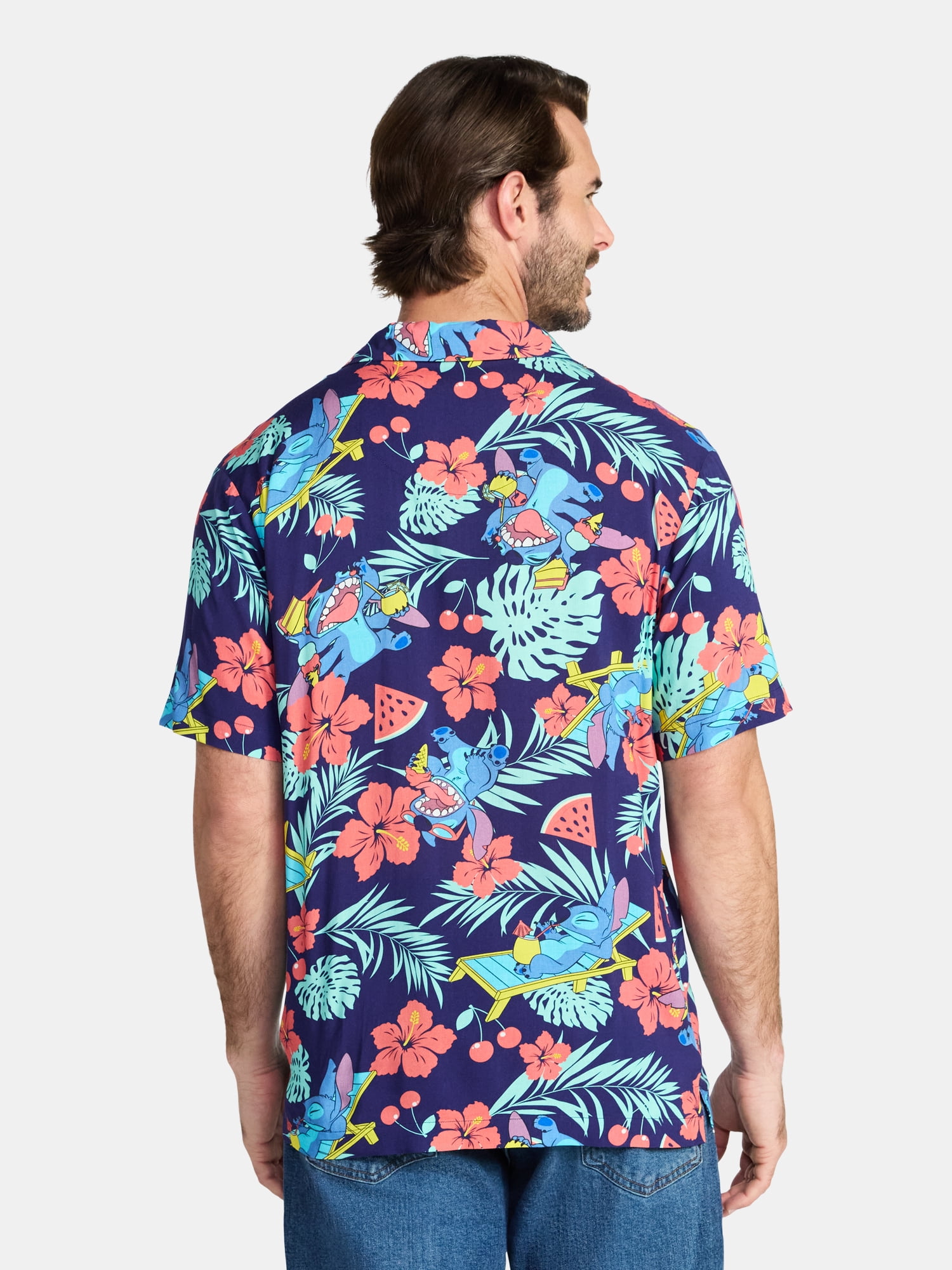 Lilo & Stitch Men's and Big Men's Graphic Button-Up Shirt, Sizes XS-5XL