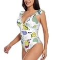 thumbnail image 3 of Yiaed Orange Green Avocado Print Women's Ruffled One Piece Swimsuit V Neck Swimwear Slimming Monokini for Woman-Large, 3 of 8