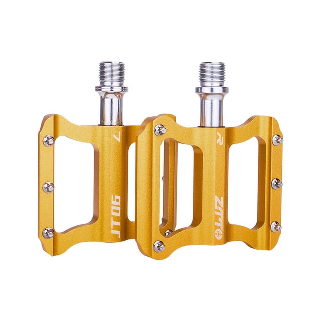 Pedales planos para bicicleta de montaña y carretera, de aleación de aluminio, antideslizantes, de 9/16 pulgadas, plataforma plana. dorado