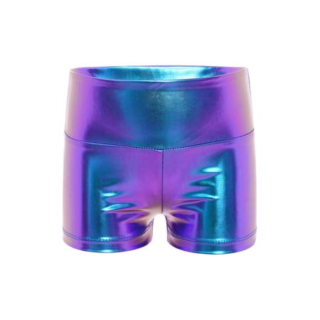 TiaoBug Kids Boys Girls Metallic Dance Shorts Sports Gymnastics Athletic Booty Bottoms 4-14 Colorful Blue 14