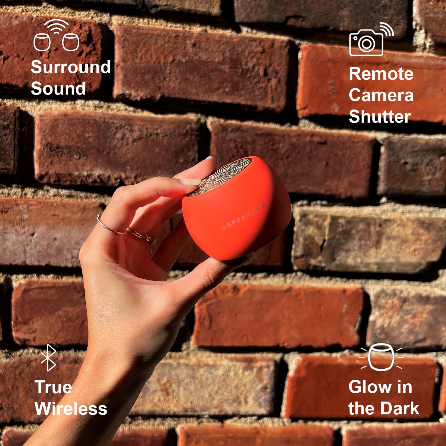 Fashionit U Speakers Boost Glow in the Dark Water-Resistant Portable Wireless Bluetooth Speaker with Subwoofer, Mic & Selfie Remote Control – Ideal for Travel, Home, & Office – Glow Neon Coral