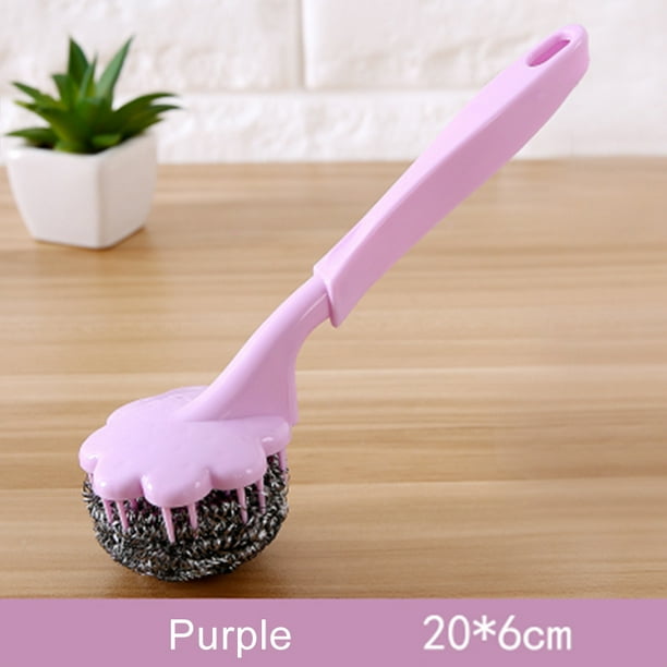 Long Handle Pot Brush Steel Ball Scrub Brush Cleaning Dishes for Kitchen Home New