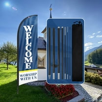 QSUM Welcome Worship With Us Sign Feather Flag with Pole Kit,8.2FT Welcome Worship With Us Advertising Flag, Welcome Worship With Us Business Sign,Welcome Worship With Us Swooper Flag