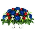 thumbnail image 3 of Sympathy Silks Artificial Cemetery Flowers-Blue Mum and Red Rose Bouquet & Saddle, 3 of 6