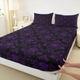 thumbnail image 3 of jejeloiu Victorian Damask Twin 3-Piece Purple Black Retro Floral Sheet Set, 3 of 7