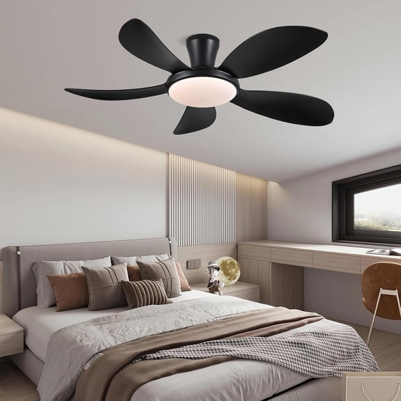48" Black Low Ceiling Fans with Lights and Remote/APP