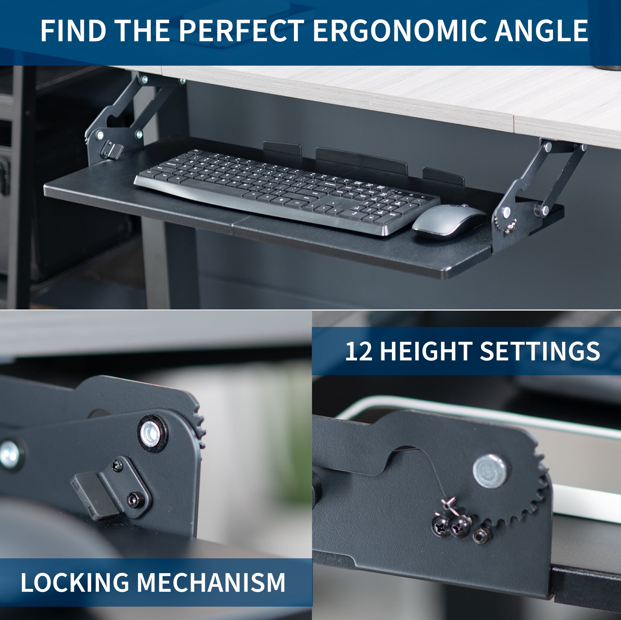 VIVO Black Extra Sturdy Under Desk Keyboard Tray with Swinging Height Adjustment
