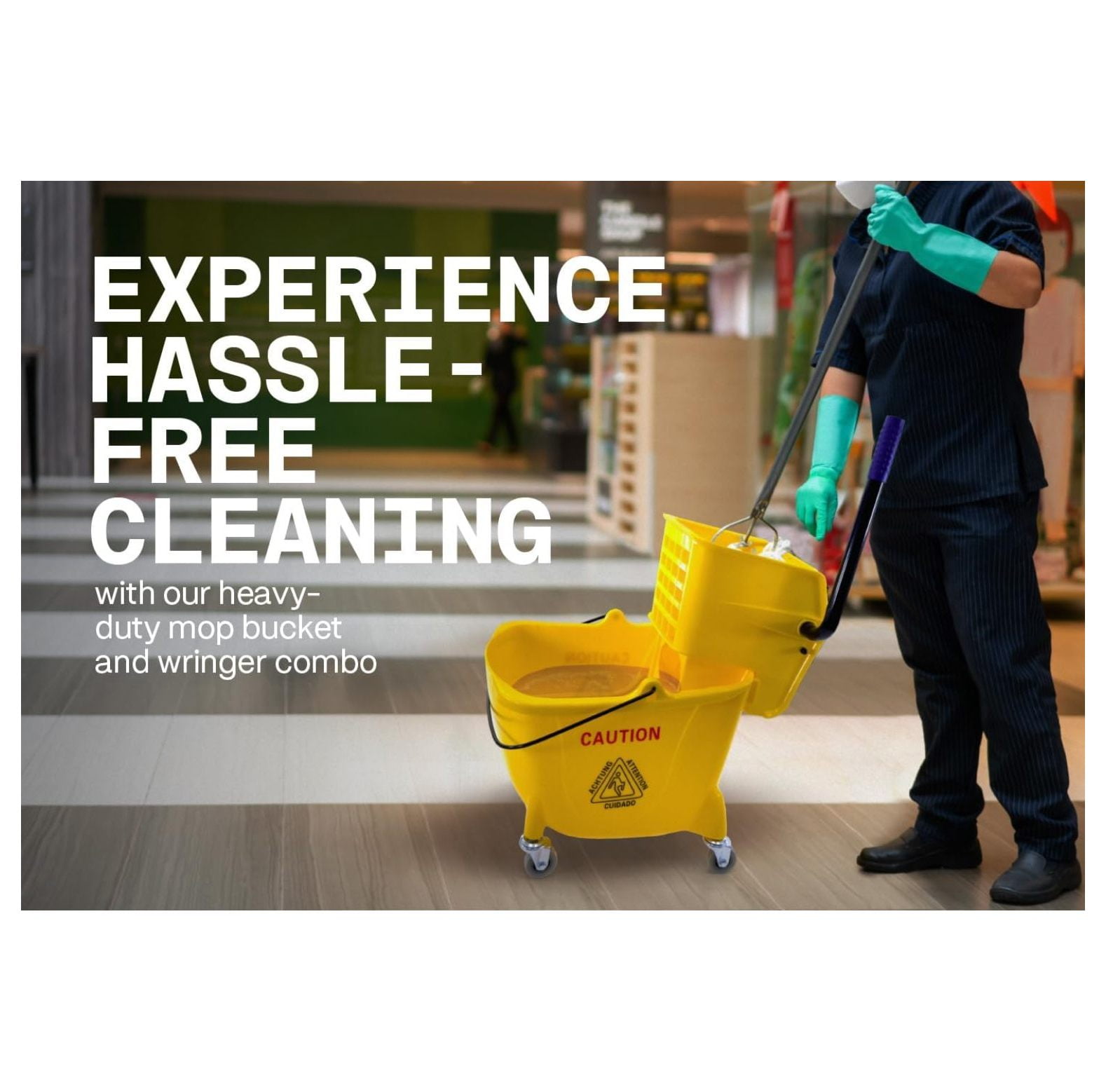Mop Bucket 25 Quart | Side Press Wringer | 4 Wheels 2" | Yellow