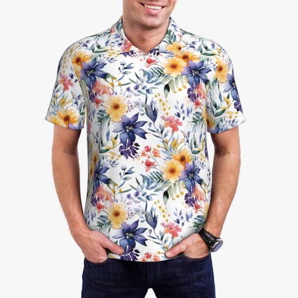 Balery Lilies Flowers Camisa Polo de Hombre con Estampado, de Manga Corta y Tejido Medio, Camisa Tipo Golf Polo-Medium