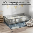 thumbnail image 3 of Twin Size Wood Floor Bed Frame with Fence and Door, Gray, 3 of 6