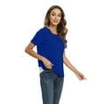 thumbnail image 3 of Xmarks Women's Short Sleeve Shirts Solid Color Casual Loose Fit Tee Round Neck Top Tunic Shirts Blue US 14, 3 of 7