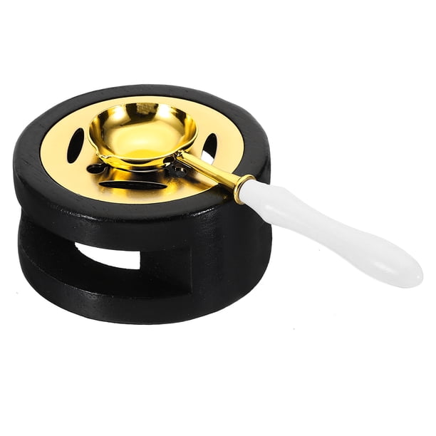 Kit de sello de cera Uxcell, calentador de sello de cera con cuchara de fusión, olla de fusión retro, blanca/negra