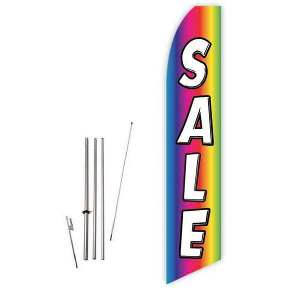 Sale Rainbow Super Novo Feather Flag - Complete with 15ft Pole Set and Ground Spike