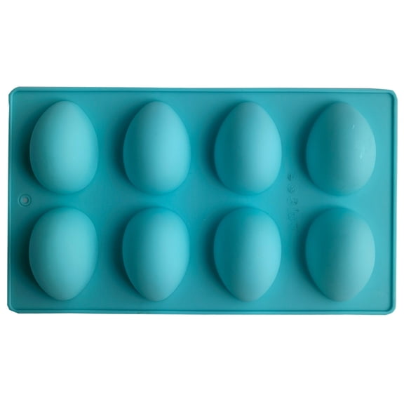 1 Pack 3D Easter Egg Silicone Molds,8 Cavity Egg Shape Non-stick Baking Molds Tray DIY Baking Tool for Easter Chocolate Cake Dessert Muffin Mousse Pastry Handmade Soap Crayons,Blue,9.8x5.8 Inch