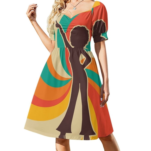 Vestido de manga corta para mujer Groovy Disco, falda de verano, vestidos de noche elegantes para mujer, vestidos de cumpleaños 2025 para mujer, vestido