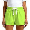 thumbnail image 2 of Only Moment Women's Summer Shorts Mesh Fabric Elastic Waist Wide Leg Casual Cotton Shorts Sets High Waisted Shorts Wowomen Light Green,L, 2 of 8