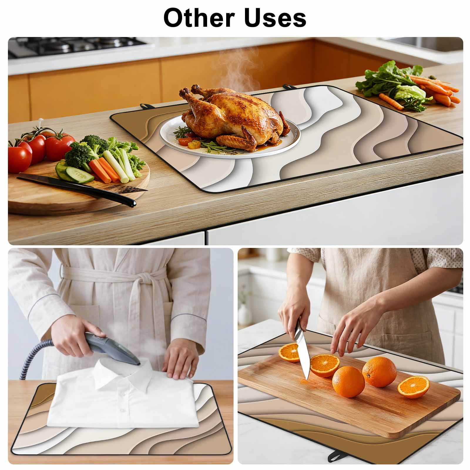 Beige Ombre Stove Top Cover for Electric Stove, Heat-proof & Non Slip Glass Top Stove Cover Protector, Modern Geometric Abstract Aesthetic Cream Kitchen Flat Cooktop Rubber Mat 24x21 Inches