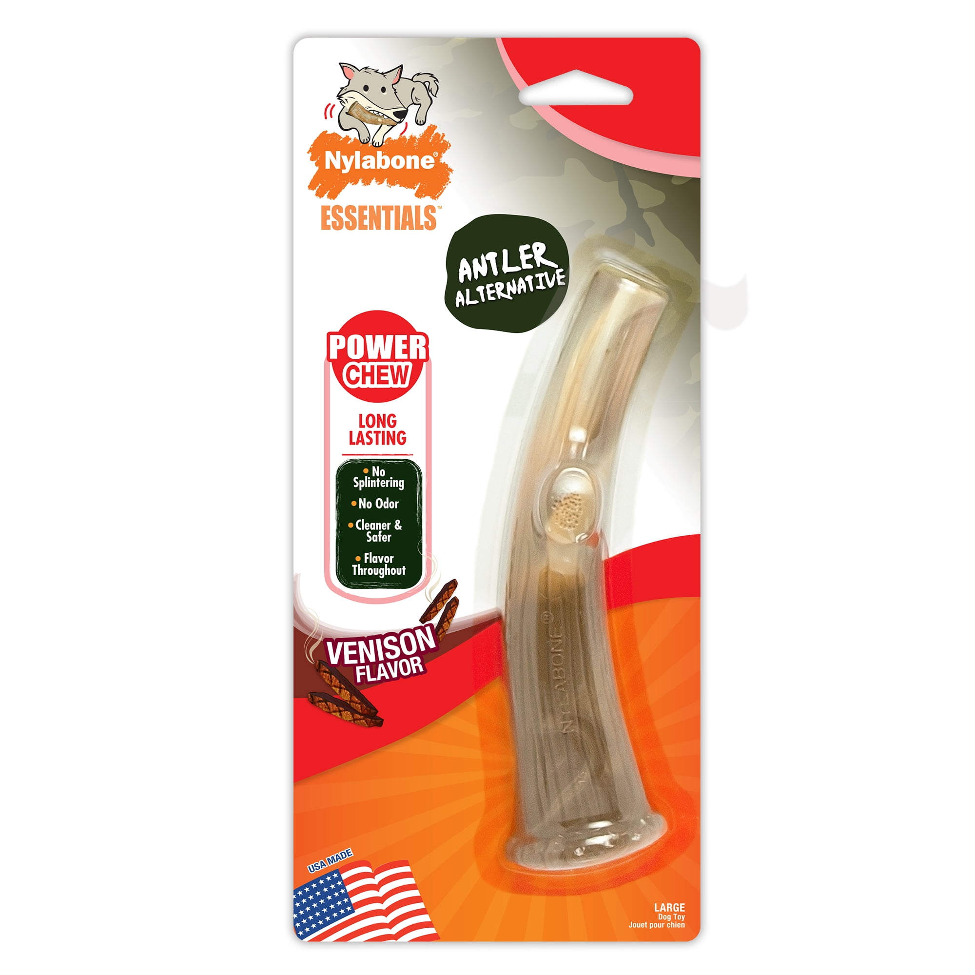 Nylabone Antler Alternative Power Chew Dog Toy Vension Flavor Large