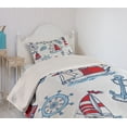 thumbnail image 2 of Ambesonne Cartoon Quilted Coverlet 2 Pcs, Nautical, Twin Size, Blue Red, 2 of 5
