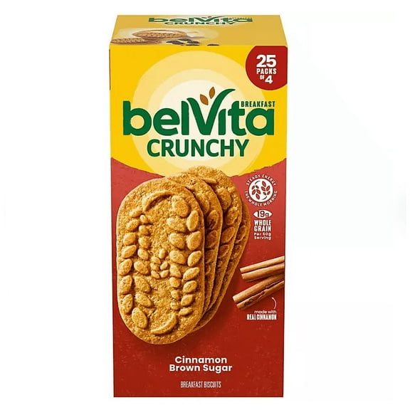 belVita Cinnamon Brown Sugar Breakfast Biscuits, 25 pk., 4 biscuits per pack