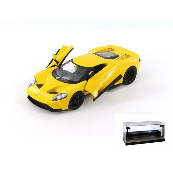 Diecast Car w/Display Case - 2017 Ford GT, Yellow - Welly 24082WYL - 1/24 scale Diecast Model Toy Car
