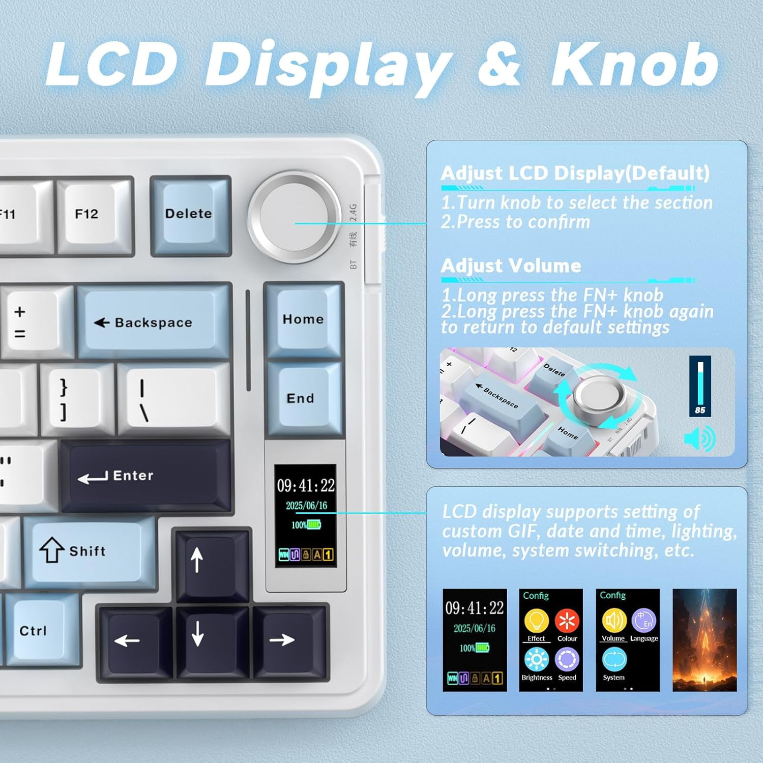 Restored AULA S75 PRO Wireless Mechanical Keyboard with Screen&Knob, 75% Hot Swappable Gaming Keyboard with Pre-lubed Switches, RGB Backlit, PBT Keycaps Creamy Sounding Pc Gaming Keyboards