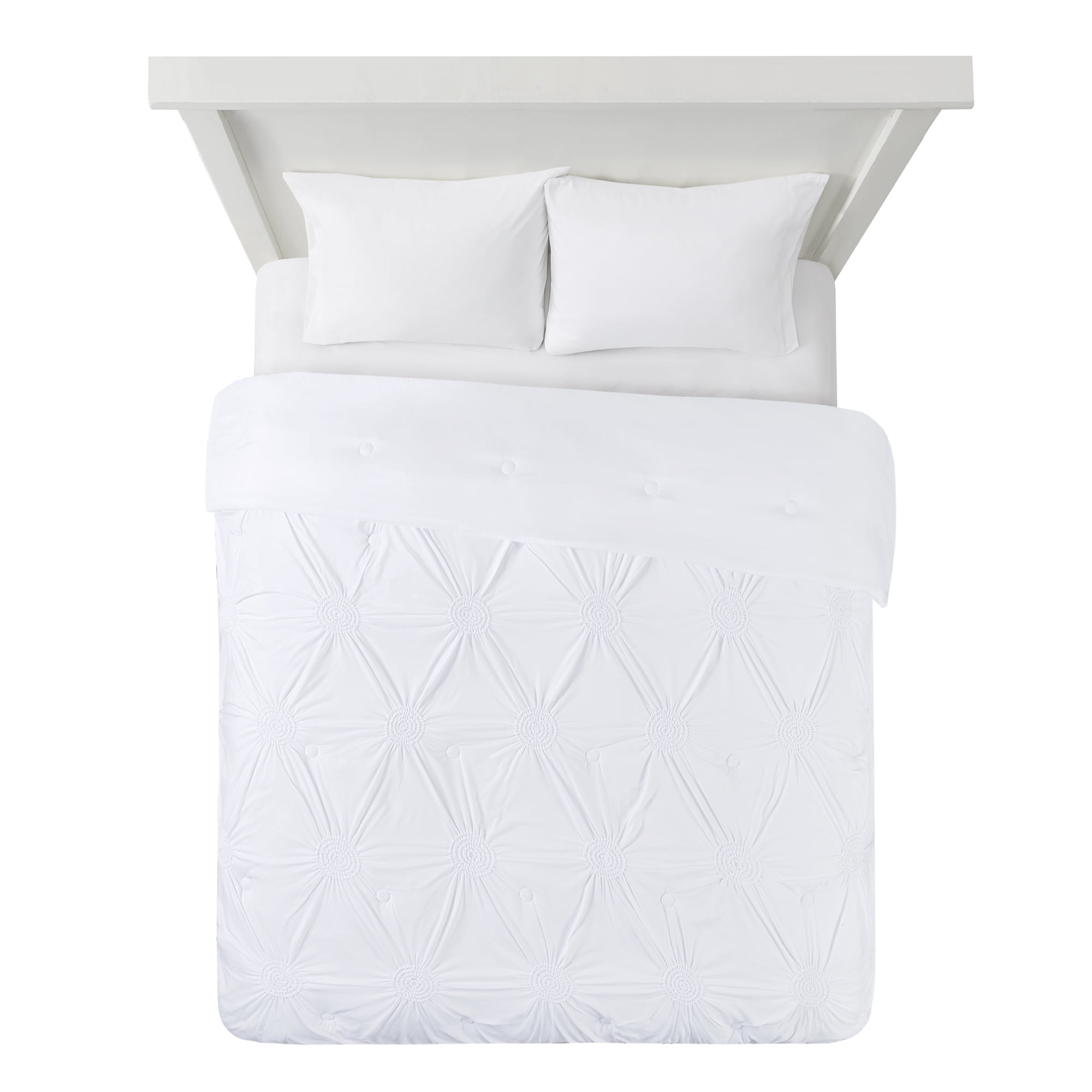 Mainstays Elastic Ruching Comforter in a Bag, Twin/Twin XL, White