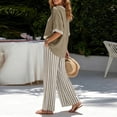 thumbnail image 4 of Bosfbaoi Two Piece Sets for Women V Neck Short Sleeve Top and Striped Wide Leg Pants Casual Womens Summer Outfits, 4 of 7