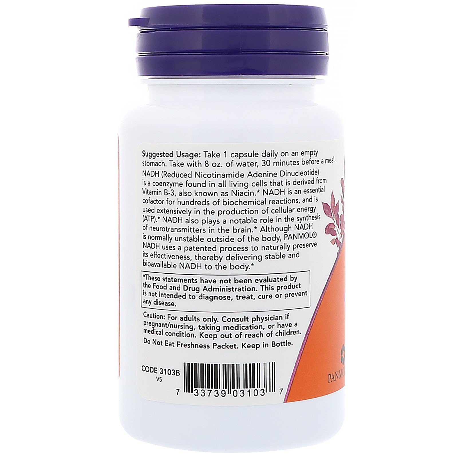 NOW Supplements, NADH (Reduced Nicotinamide Adenine Dinucleotide) 10 mg with 200 mg D-Ribose, 60 Veg Capsules