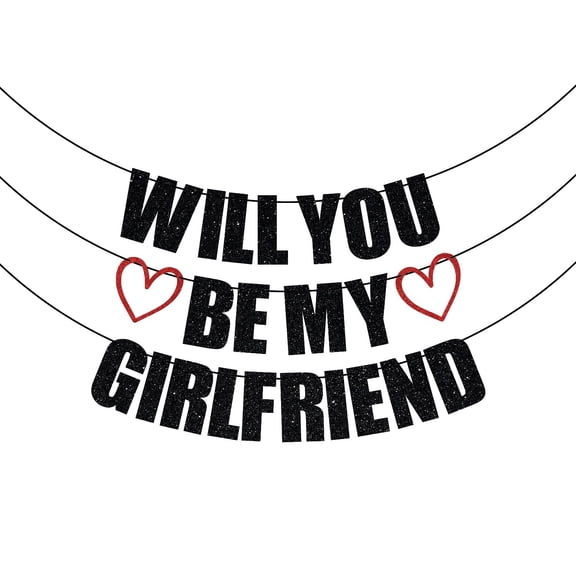 Will You be My Girlfriend Banner, Date Night Romantic Banner, Romantic Banner for Express Love to Girlfriend, Happy Valentine’s Day Party Decoration Black & Red Glitter