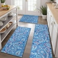 thumbnail image 2 of Blue Paisley Pattern Kitchen Rugs Sets Of 3,Kitchen Runner Rugs Non Skid Washable,Decorative Kitchen Floor Mats for Kitchen,Sink,Laundry,17"x30"+ 17"x47" + 17"x59", 2 of 6