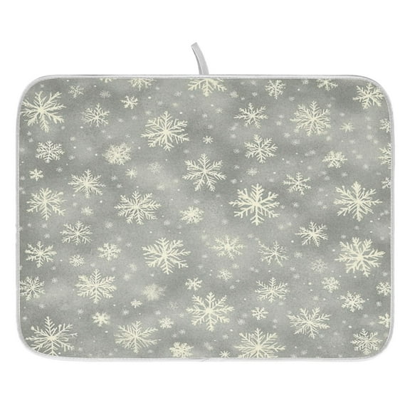 White Snowflakes Dish Drying Mat for Kitchen, Quick Drying Absorbent Soft Durable 16" x 18"