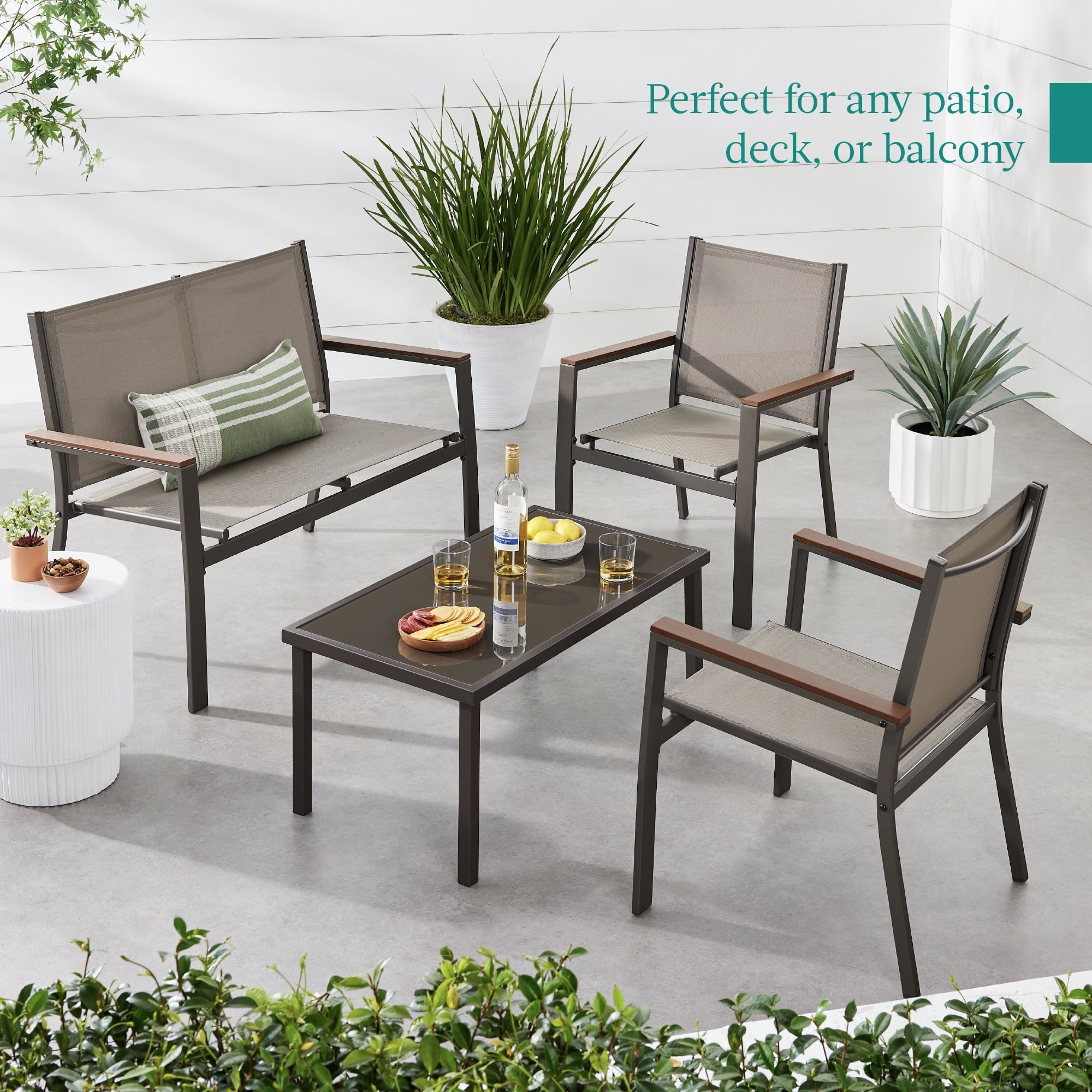 Best Choice Products 4-Piece Outdoor Textilene Patio Conversation Furniture Set w/ Loveseat, Table - Brown/Brown