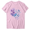 thumbnail image 4 of Womens Short Sleeve T-Shirts Polyester Casual Sunflower Butterflies Printed Graphic Base Tee Shirt Summer Tops (L, Pink), 4 of 4