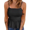 thumbnail image 2 of Women Strappy Top Shirred Splicing Ruffle Hem Slim Fit Lady Sleeveless Summer Top for Daily Dating Beach Black L, 2 of 5