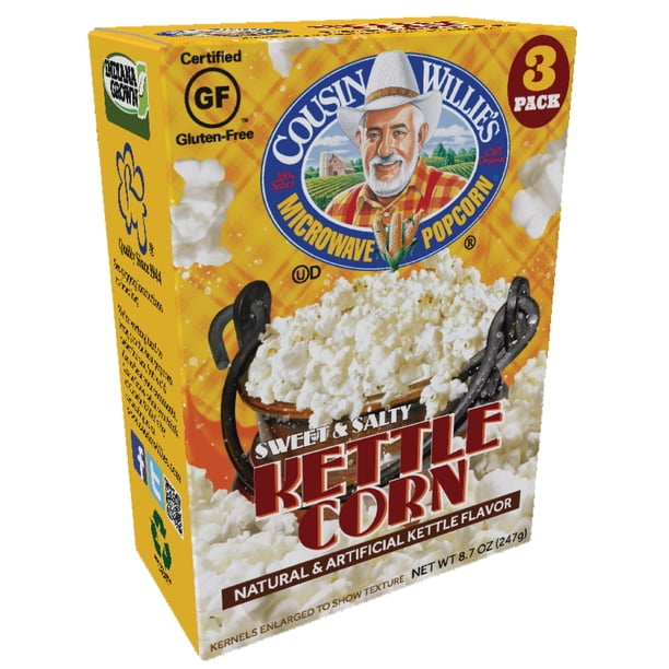 Cousin Willie's Kettle Corn Microwave Popcorn (Case of 12/3packs