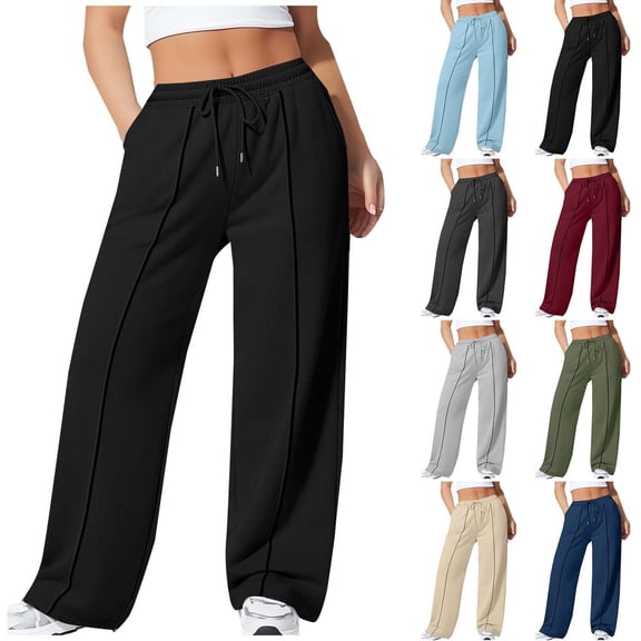 Sevevn Women's Wide Leg Sweatpants High Waisted Drawstring Lounge Pants Casual Straight Leg Athletic Yoga Pants with Pockets Loose Fit Travel Workout Black XXXXL