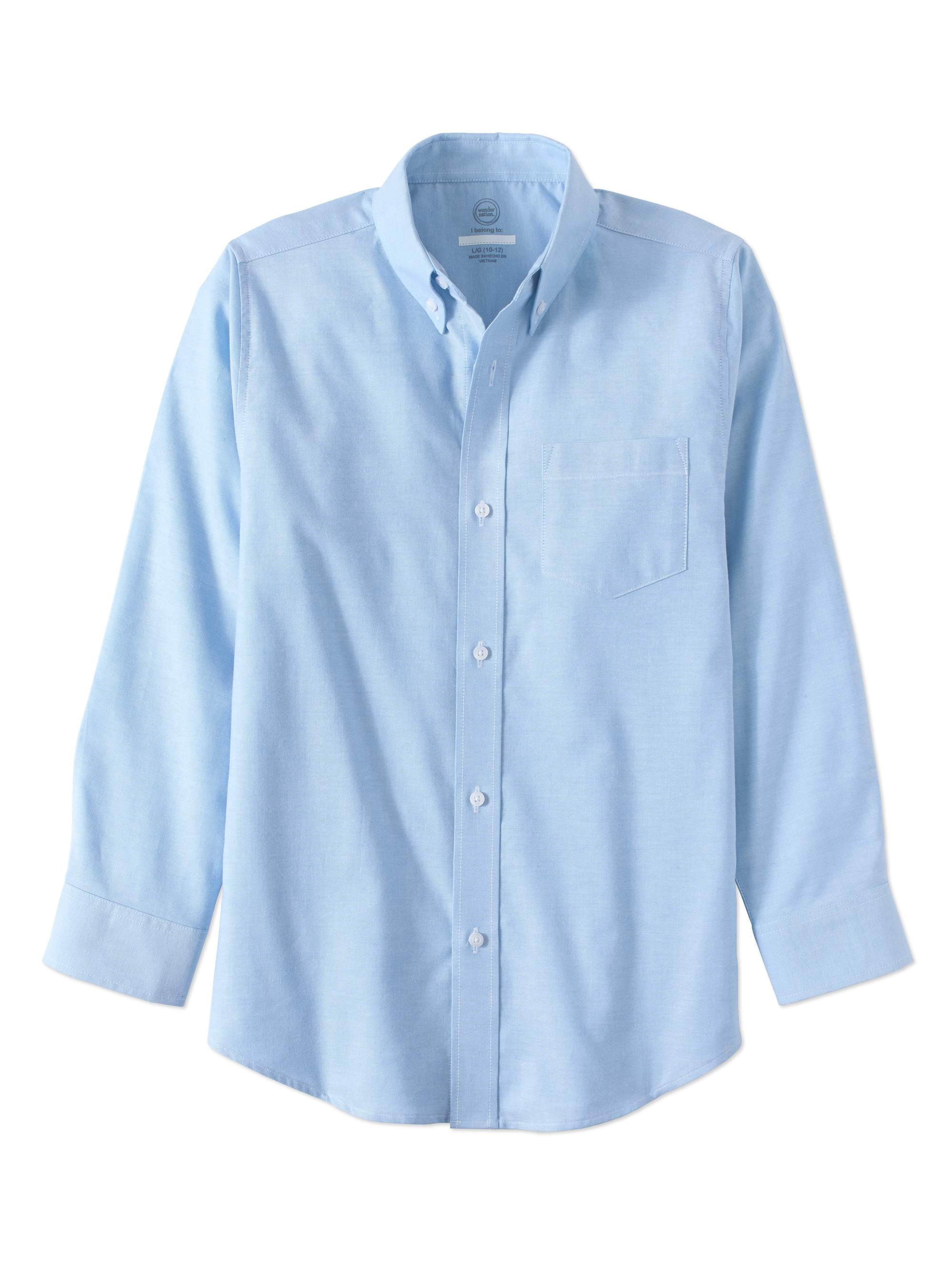 Essentials Boys' Uniform Long-Sleeve Woven Oxford Button-Down Shirts 