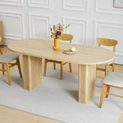 70.8 Inch Dining Table for 4-6 People, Oval Kitchen Table with Wood Strip Base, Modern Farmhouse Large Round Dining Room Tables for Kitchen Living Room (Natural)