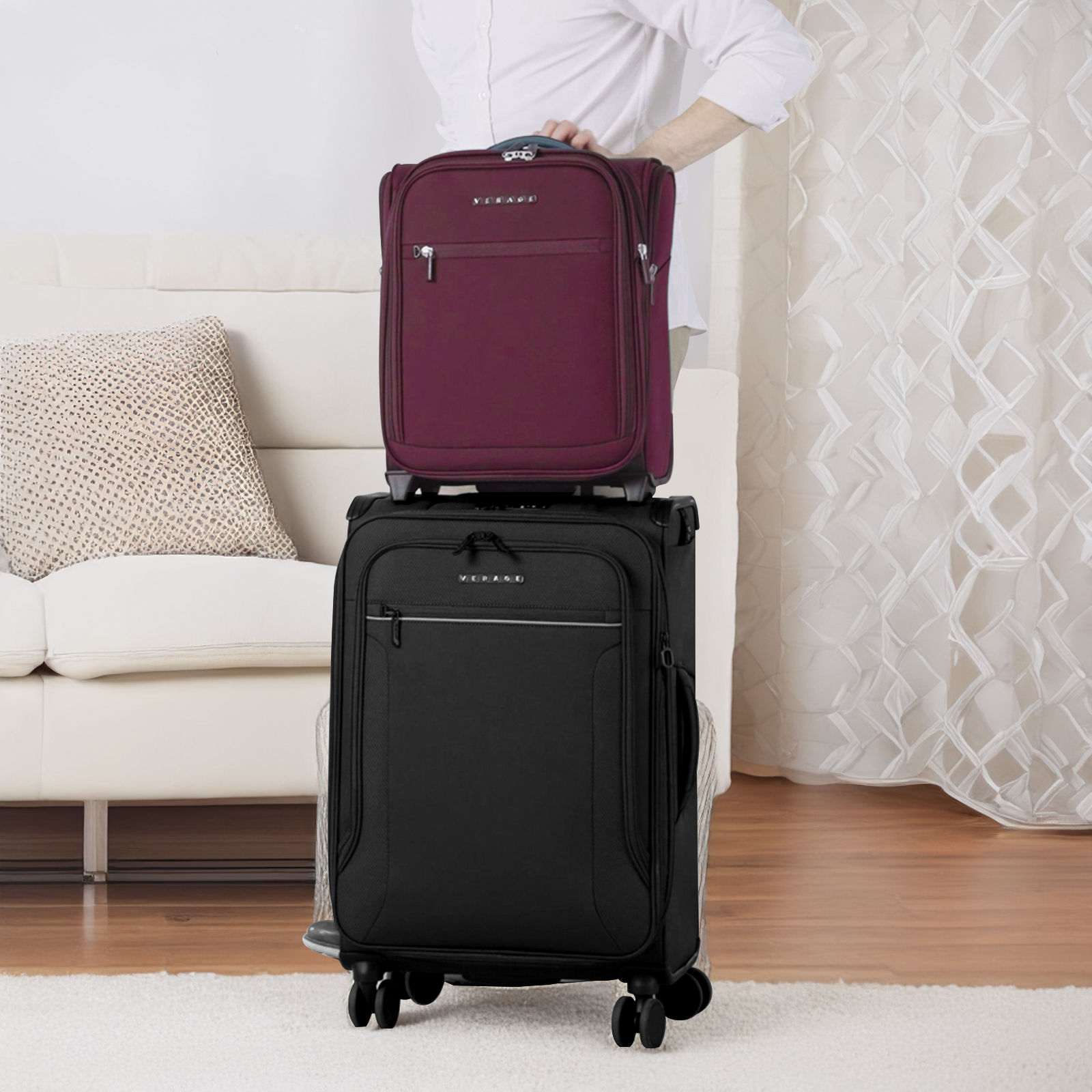 VERAGE 16-Inch Rolling Underseat Luggage with Wheels, Softside Expanable Small Suitcase Carry On Luggage Bags for Airlines Airplanes Short Trip Men Women (Grape Red)