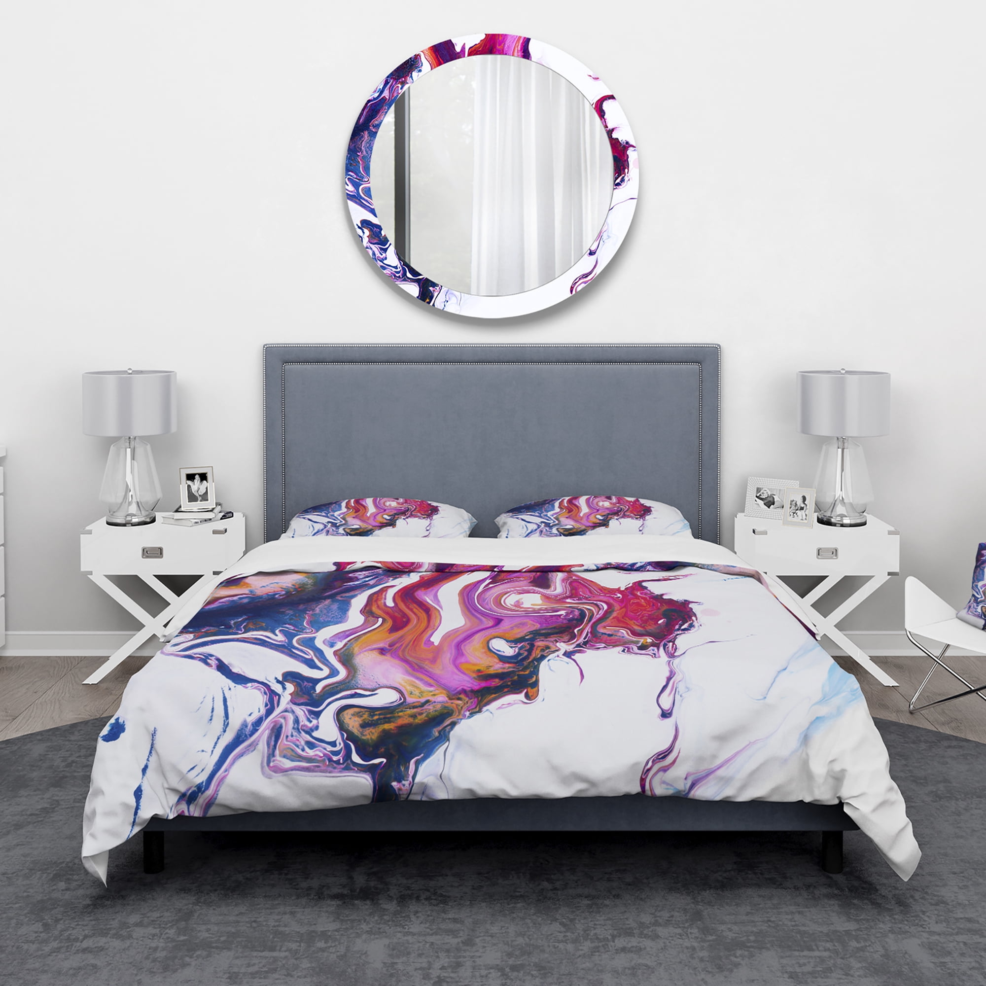 Designart 'Purple, Pink and Blue Hand Painted Marble Composition' Mid-Century Modern Duvet Cover Set