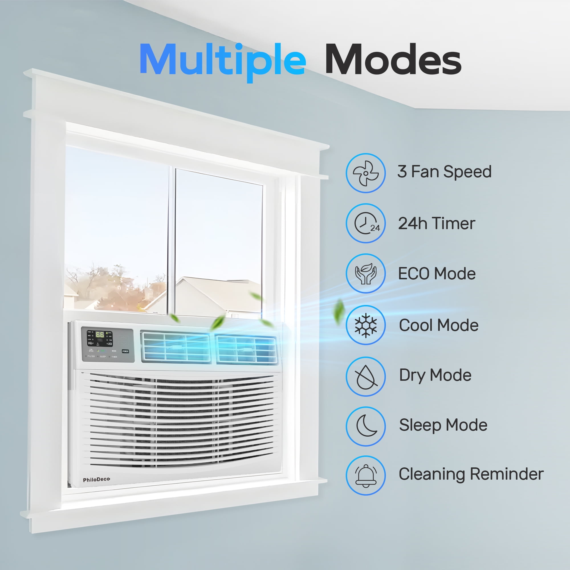 Window Air Conditioner 8000 BTU 350 Sq. ft. Intelligent, LED Display Screen, with Remote Control,Ac Can Be Used as a Dehumidifier/Fan, Operates Quietly, Energy-Saving. Timer/Sleep and ECO