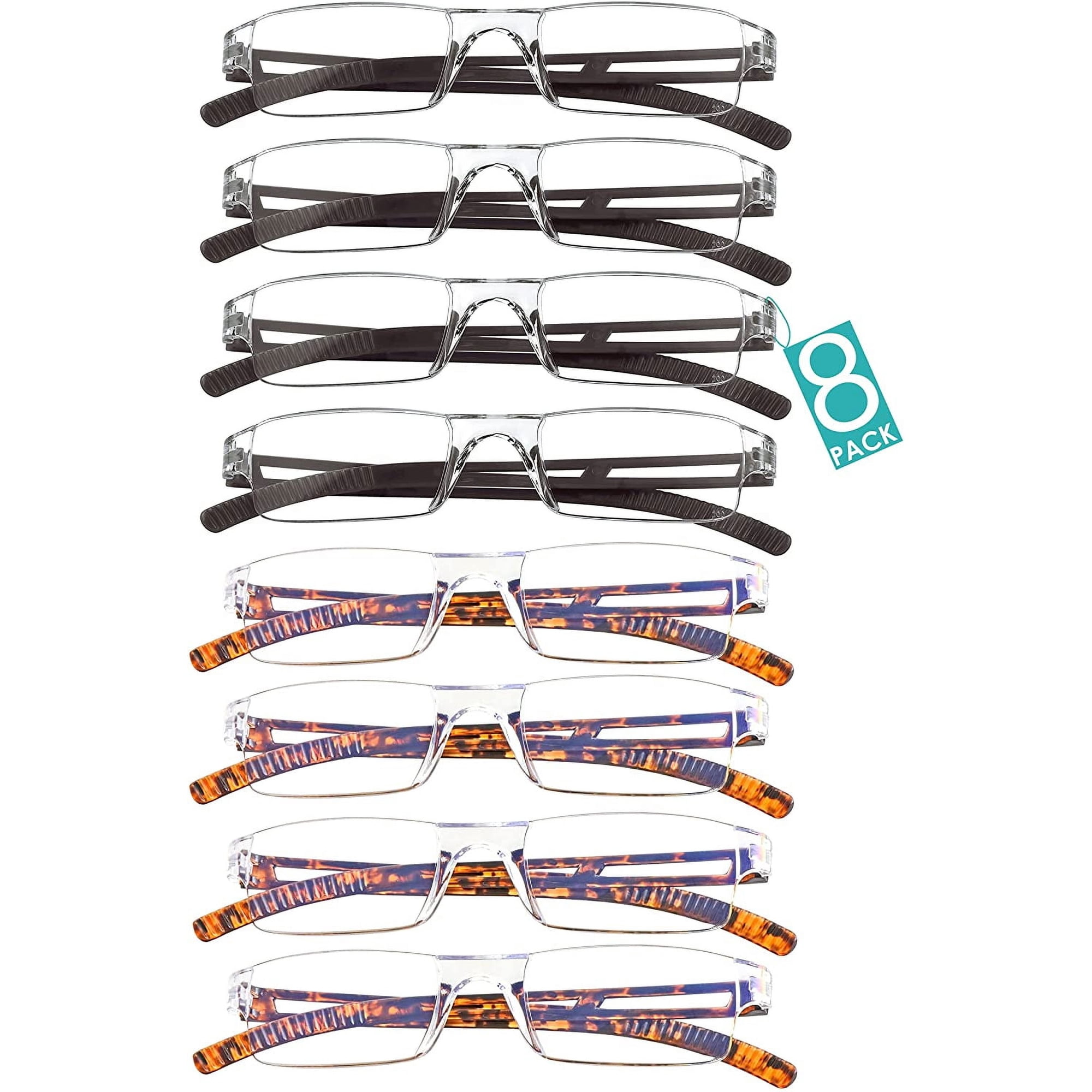 8 Pairs Reading Glasses, Blue Light Blocking Glasses, Computer Reading Glasses for Women and Men, Fashion Square Eyewear Frame (4brown+4tortoise,+1.50 Magnification)