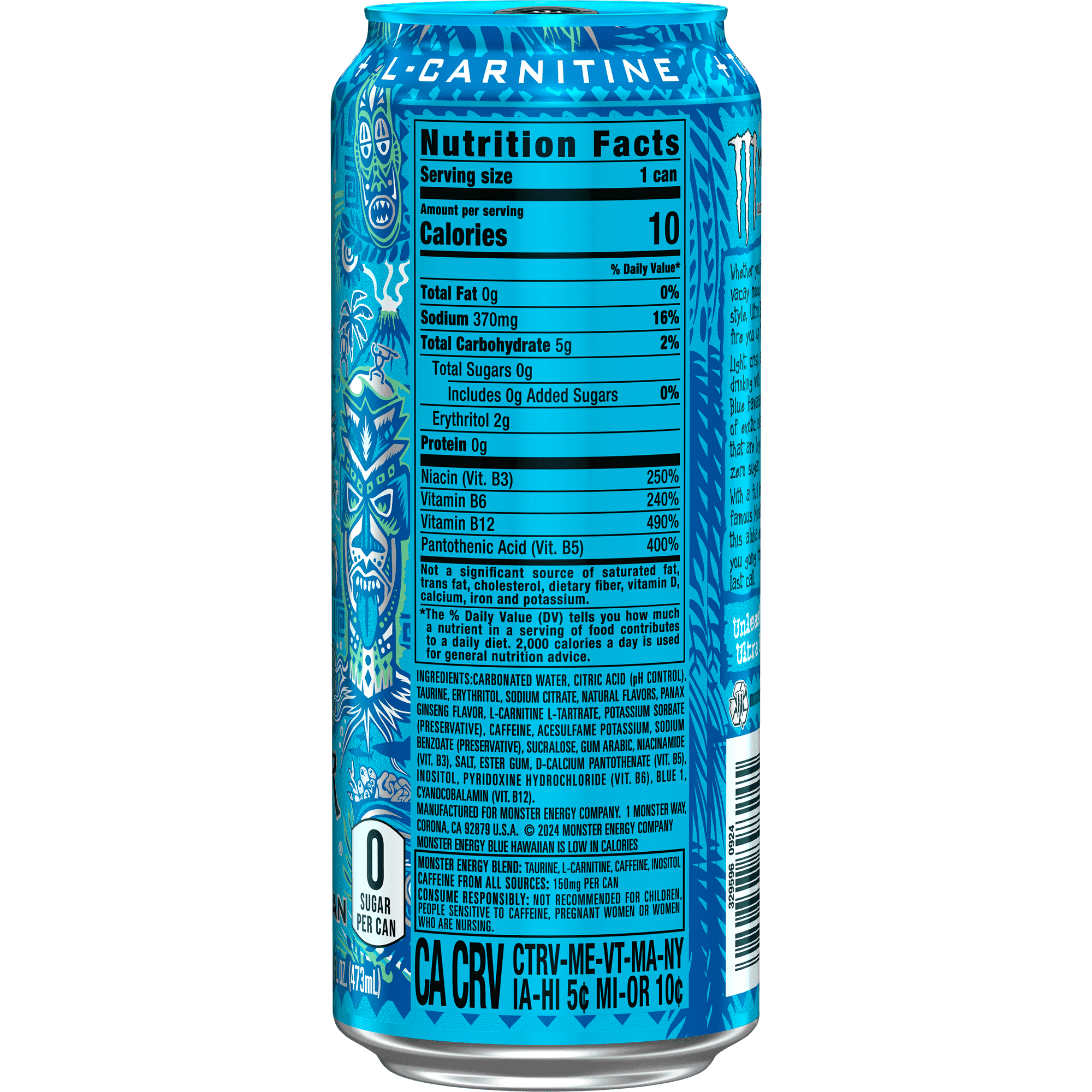 Monster Energy Ultra, Blue Hawaiian, Zero Sugar Energy Drink, 16 fl oz Can- Pack of 5