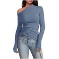 thumbnail image 2 of Camiseta sexy de manga larga con hombros descubiertos para mujer - Color liso, poliéster-spandex, XS-XL - Cuello en V, cintura fruncida para citas nocturnas/fiestas, 2 of 4