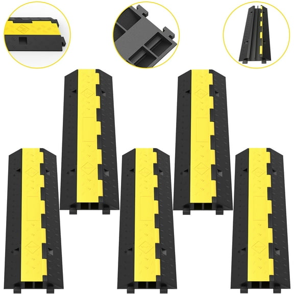 VEVOR Speed Bump Cable Protector Ramp 5PCS 2-Cable Rubber 40"x9.7"x2" Cord Guard
