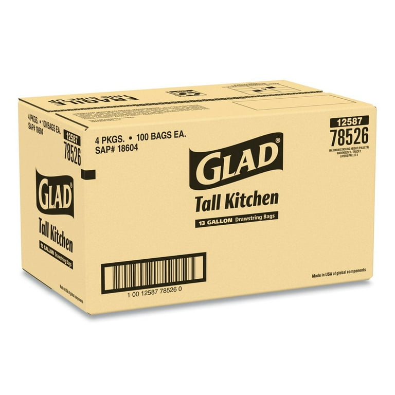Tall Kitchen Drawstring Trash Bags, 13 gal, 0.72 mil, 24 x 27.38, Gray,  100/Box