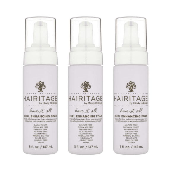 Hairitage Have It All Curl Enhancing Foam Mousse with Quinoa & Rice Protein for Frizz Control, 5 oz (Pack of 3)