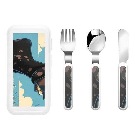 

Gaeub Whimsical Cartoon Cow Print 3-Piece Children Knife Spoon Fork Set Stainless Steel Child Flatware Set Kids Utensils Set with Case for Lunch Box (Fork Spoon Knife Combo)